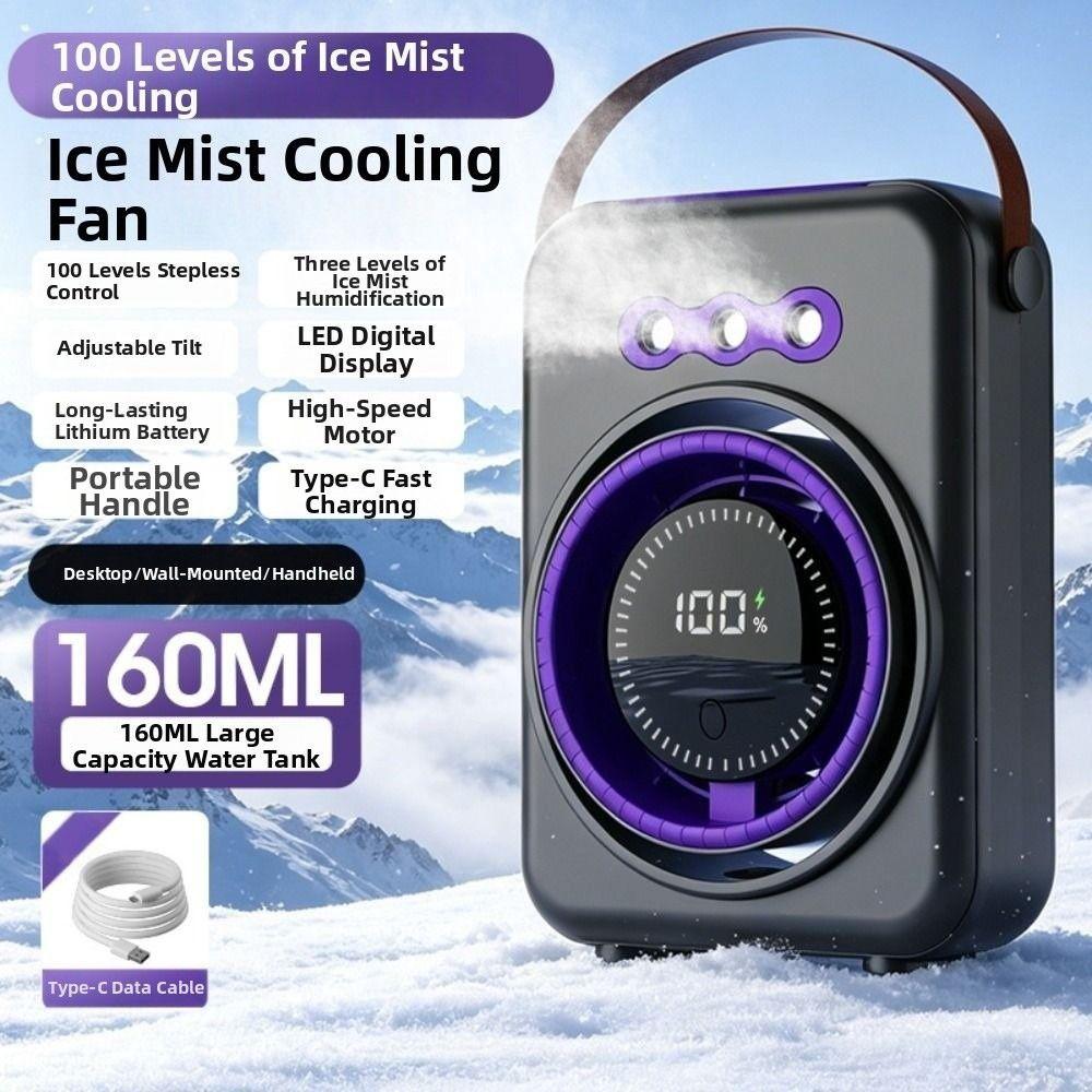 Triple-Hole Desktop Humidifying Fan 100-Speed Adjustment Mini Air Cooler Outdoor Tent