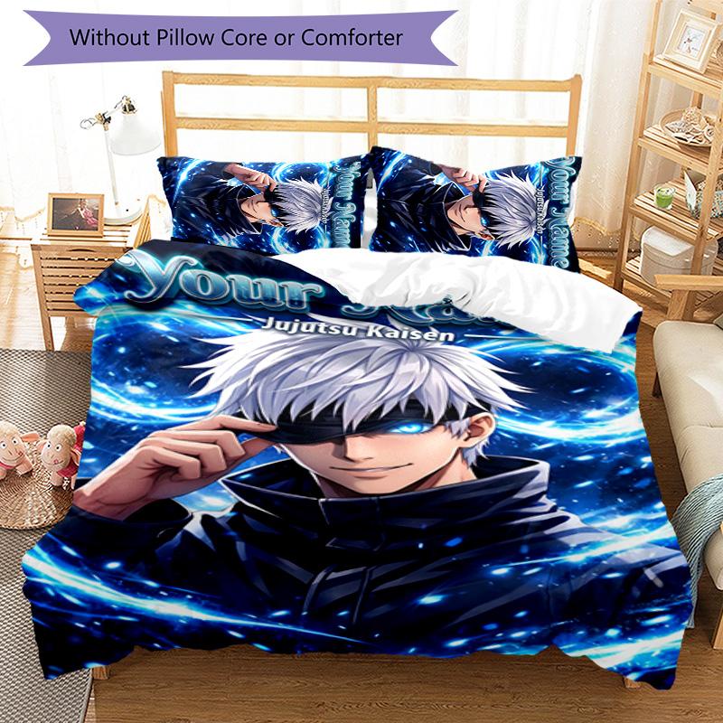 3pcs Gojo Satoru Cover Set - Personalized Name, HD Printed Bedding with 1 Cover and 2 Pillowcases - Perfect for Home Decor, Easy Care