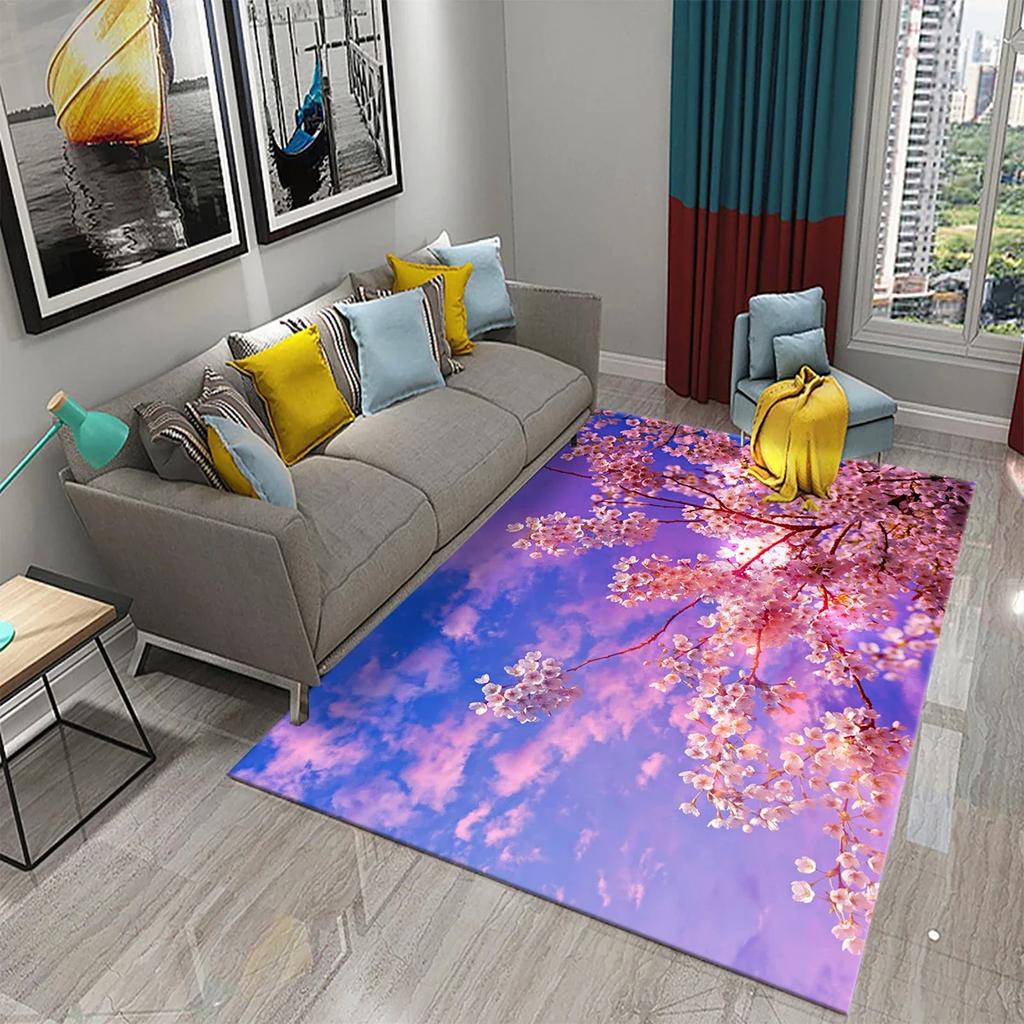 3D Ковер с узором розовой сакуры для гостиной, спальни, кухонной зоны, ковер, домашний декор, коврик для пола в гостиную, противоскользящий ковер