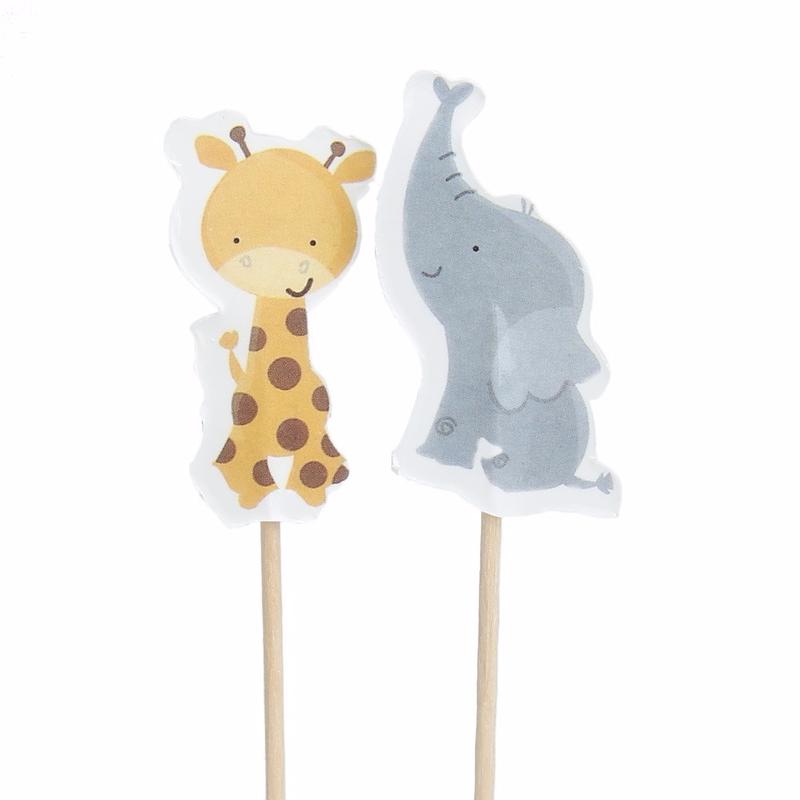 24 шт., вставленная открытка для торта и десерта с узором в виде слона и льва из зоопарка