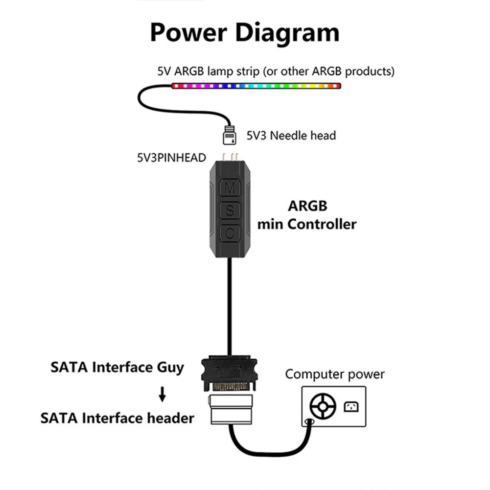 5V 3-контактный ARGB контроллер ARGB 5V 3-контактный к SATA интерфейсу Удлинительный кабель Мини-адаптер Контроллер