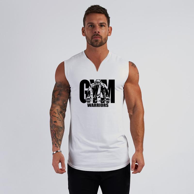Mens Vneck Sleeveless Vest Basketball Cotton Logo Printing Gym Cotton Casual Vest Breathable Comfortable Jogging Tshirt