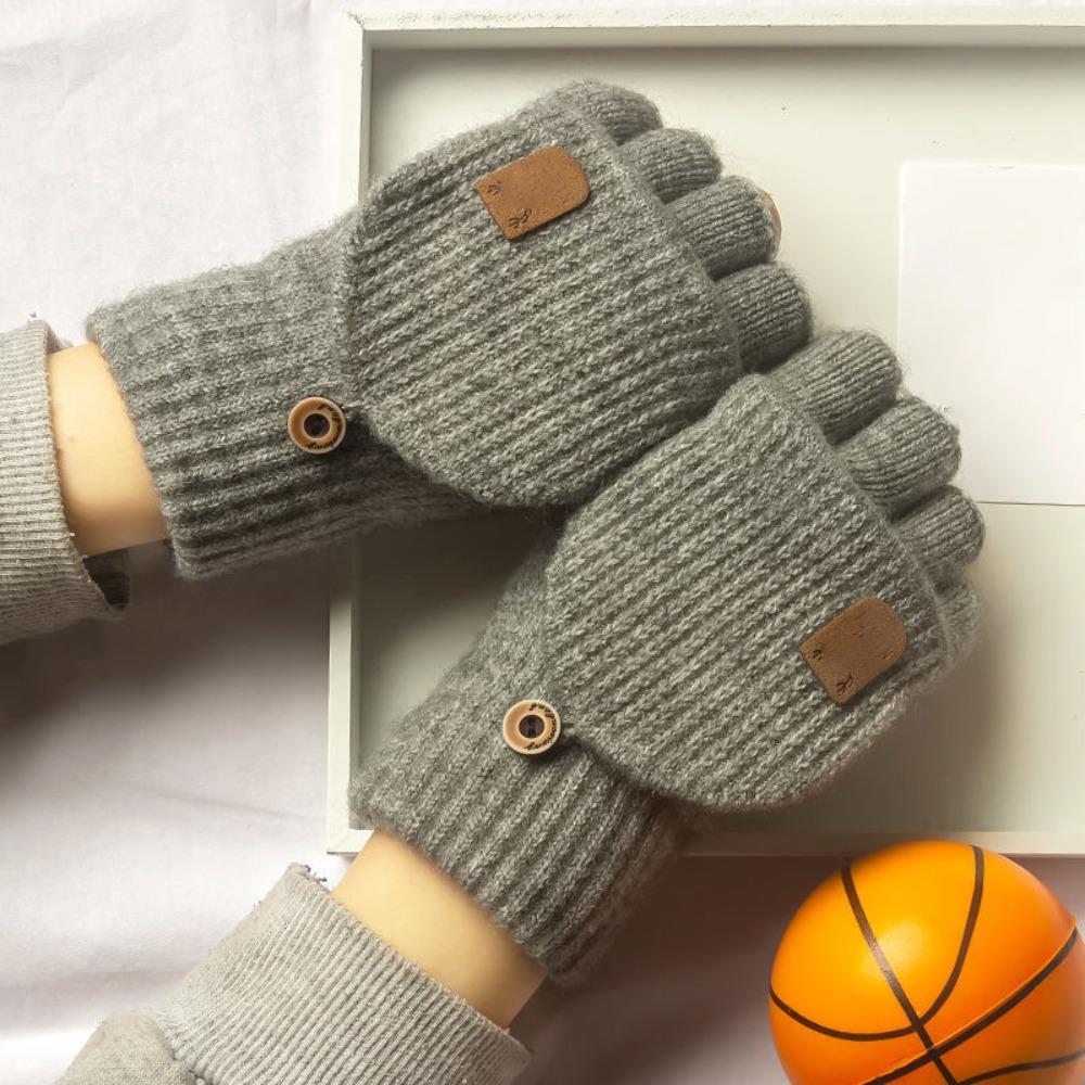 1 Pair Knitted Flip Gloves Fingerless Gloves Winter Warm Without Fingers Mittens for Men Women