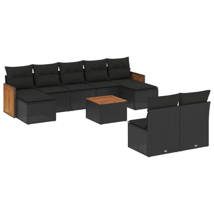 VidaXL Salon de Jardin avec Coussins 10 pcs, Canapés de Patio, Ensemble de Meubles, Mobilier de Terrasse Extérieur, Noir 3260459