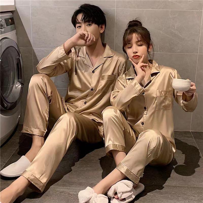 Пижама унисекс из корейского искусственного шелка: Комплект кардигана с длинными рукавами на весну и осень