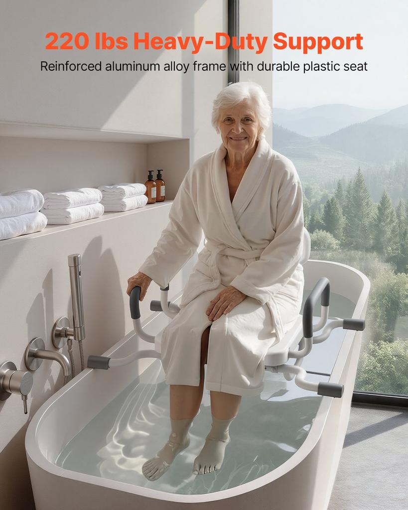 Swivel Shower Chair with Arms and Back, 100 kg Heavy Duty Bench Seat for Inside Shower Stall and Bathtub Mounting, Bathroom Bath Tub Seat for Adults,