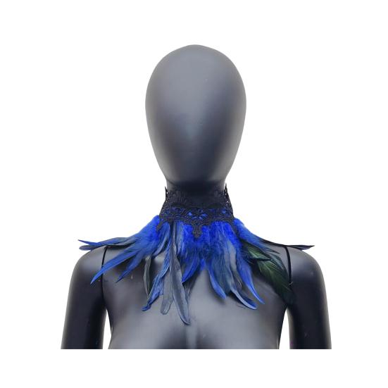 Шарф из перьев с регулируемым черным кружевом для женщин, костюм на Хэллоуин, поддельный воротник, аксессуар для костюма павлина