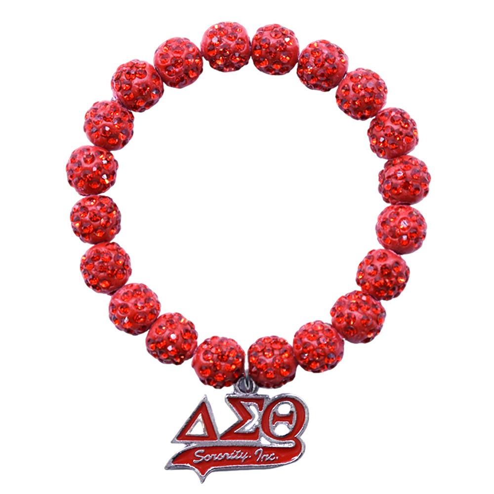 Low Price Sorority Delta Sigma Theta Charm Making Red White Bling Beaded Greek DST 1913 Soror Jewelry Elastic Bracelet