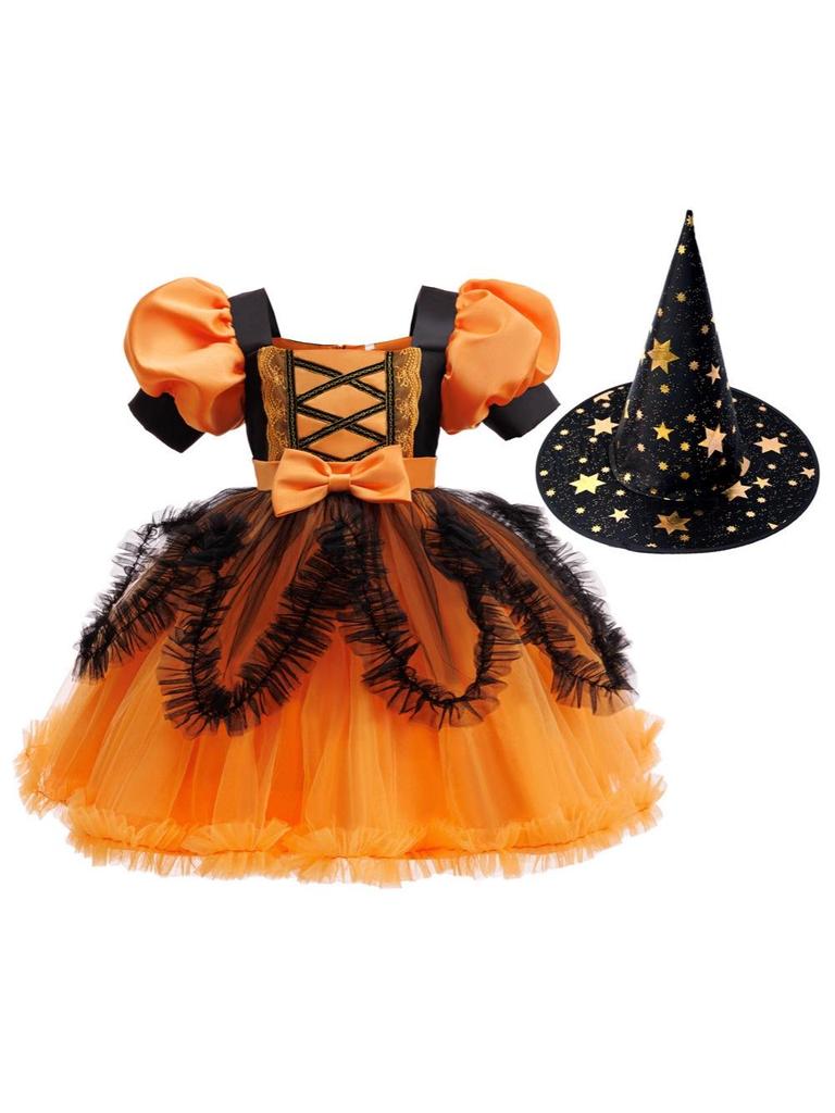 Хэллоуинское платье принцессы-ведьмы для девочек, косплей, маскарад с сеткой