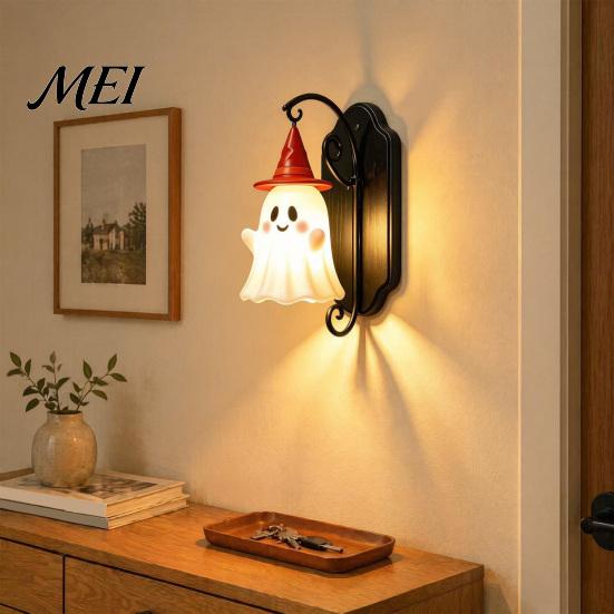 Halloween Home Decor Cute Ghost Wall Light, Wizard Hat Lamp, Decorative Light Mount Lamp for Hallway Entrance Bedroom Warm White Mounted
