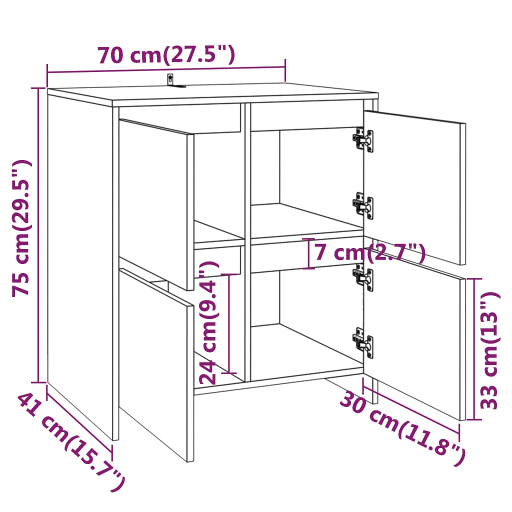 Sideboards 2 pcs White 70 x 41 x 75 cm Particleboard