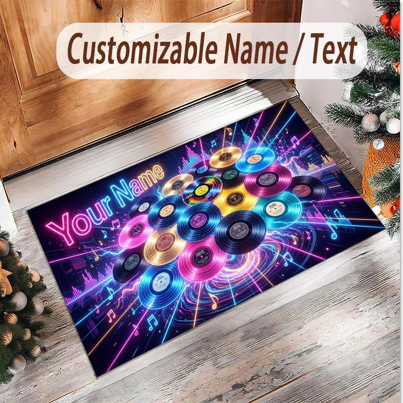 Music General Theme Soft Crystal Velvet Rug Custom Name & Text Print Non Slip Floor Rug for Bedroom Living Room