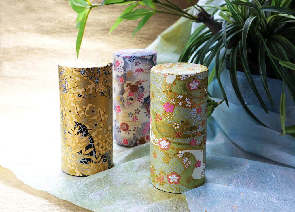 Noguchi Kumataro Tea Garden Tea Large Capacity with Washi Paper and Inner Shikisai Made in Stylish Caddy, 200g, Lid, Green, Japan,