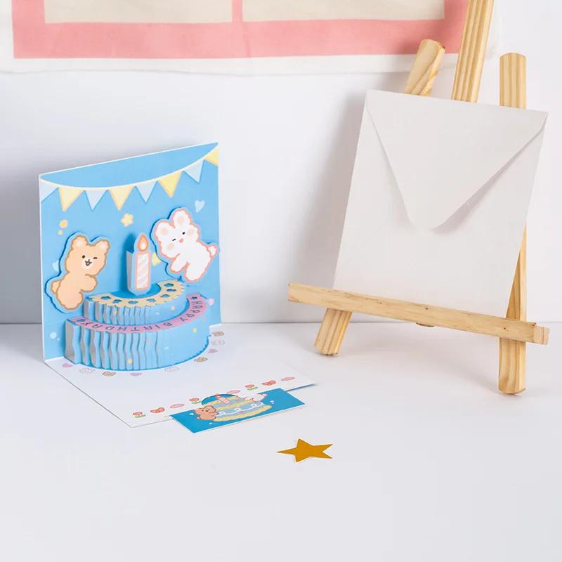 3D Pop Up Light Music Birthday Card Cute Bear Cake Greeting Cards Happy Birthday Party Surprise Blessing Card Gifts