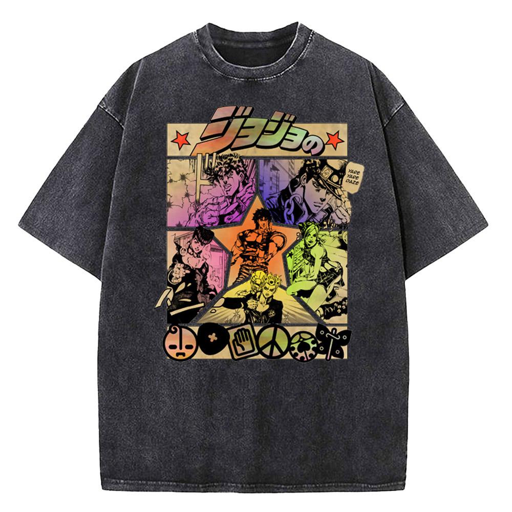 Винтажная футболка с варкой для мужчин, летняя уличная футболка, футболка JoJo Bizarre Adventure, аниме, высокое качество, хлопок, повседневная футболка с коротким рукавом
