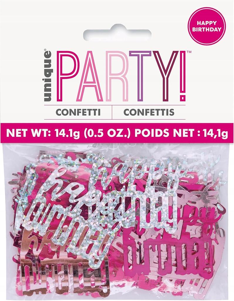 Konfetti Dekoracyjne Happy Birthday Różowe Srebrne Urodziny 14G
