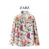 Womens Floral Print Poplin Shirt Loose Fit Long Sleeve Button-Down Top 2025 Elegant Vintage Style