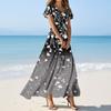 Women's Casual Fashion Print Long Dresses V-Neck Short Sleeve Dresses