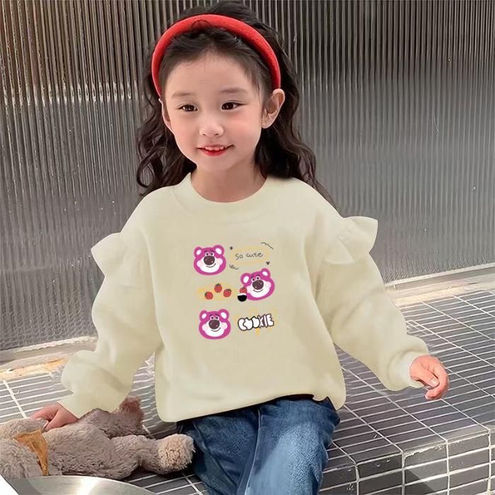 Girls Spring Cartoon Print Sweatshirt Stylish Long Sleeve Top For Kids Fashionable Outerwear