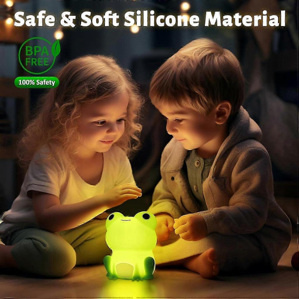 Cute Frog LED Night Light, Soft Silicone Touch Lamp for Kids, Portable Nursery Nightlight with Dimmable Timer less