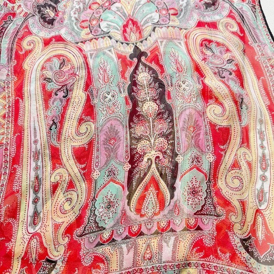 Б/у D449 ETRO Шаль-платок с узором пейсли Красная Красивый шелк