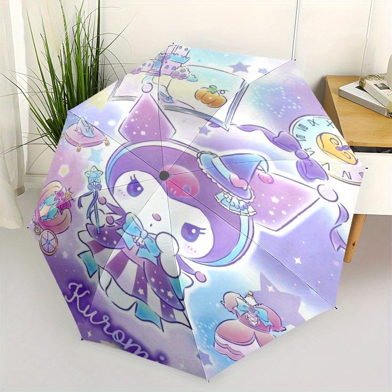 Witch Kuromi Automatic Opening and Closing Cartoon Umbrella - Small Umbrella Suitable for Various Occasions, Portable 3-Fold Small Umbrella for Men an