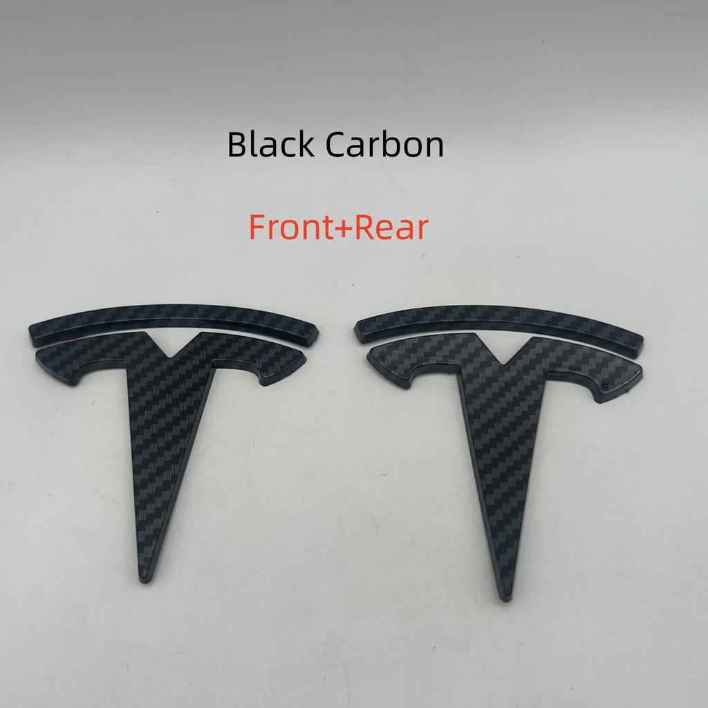 AMF1 1-3pcs carbon fiber Not Affect for Tesla Model3 ModeY car Front Emblem Rear Tail Trunk Steering Wheel Sticker Badge styling