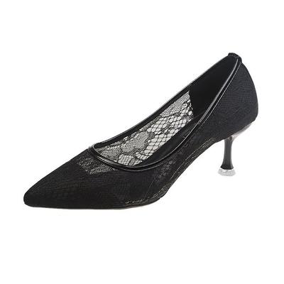 Летние новые модные туфли-одиночки женские кружевные сетчатые неглубокие заостренные каблуки тонкие элегантные женские туфли на высоком каблуке для женщин