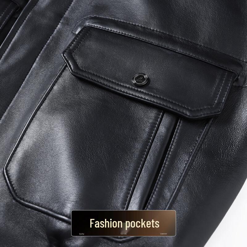 Futing Men's Winter Genuine Sheepskin Leather Down Jacket with Mink Fur Collar