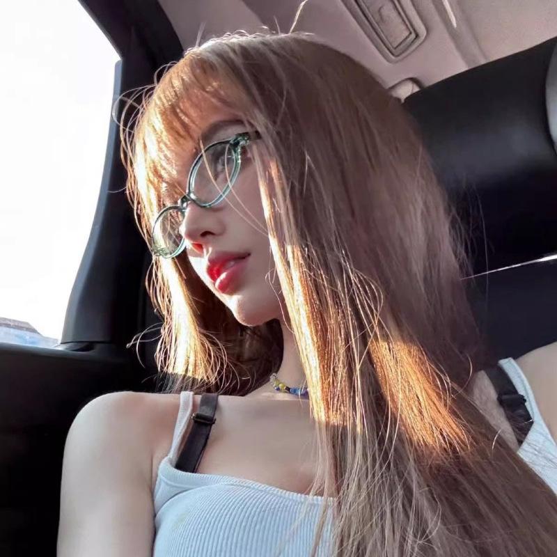 Spice girl Japanese and Korean retro female narrow oval gradual change green glasses frame personalized animation concave flat mirror tide photo