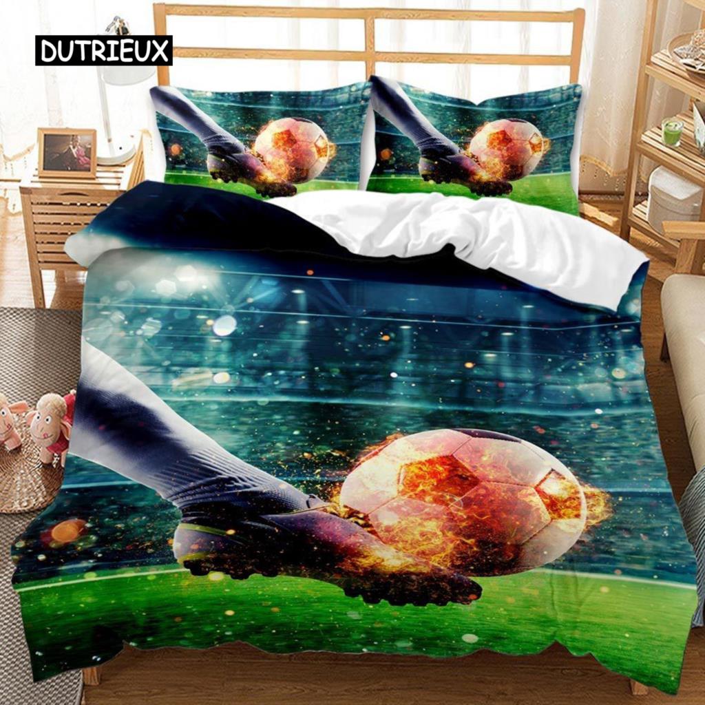 3D Football Bedding Collection Pillowcase Quilt Cover Soccert Duvet Covers Collections Football Field Football Match Theme Teens Boy Decor