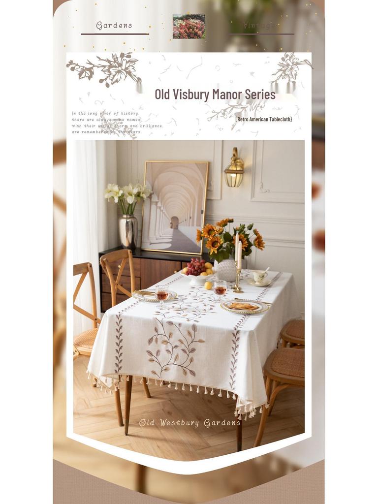 Jiexin European Style Embroidered Tablecloth - Coffee Leaves Design for Home Decor