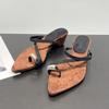Cowhide Version, Genuine Leather Cover-toe with Thick-heeled Slippers, and Wear Gentle Pointed Toe Wedged Sandals.