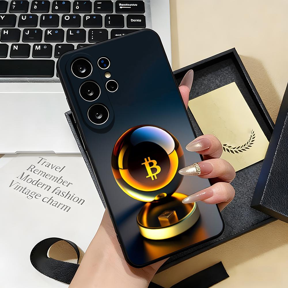 Чехол для телефона Bitcoin для Samsung S26 S25 S24 FE S23 S22 S21 Plus S20 Ultra Note20Ultra Черный Мягкий корпус