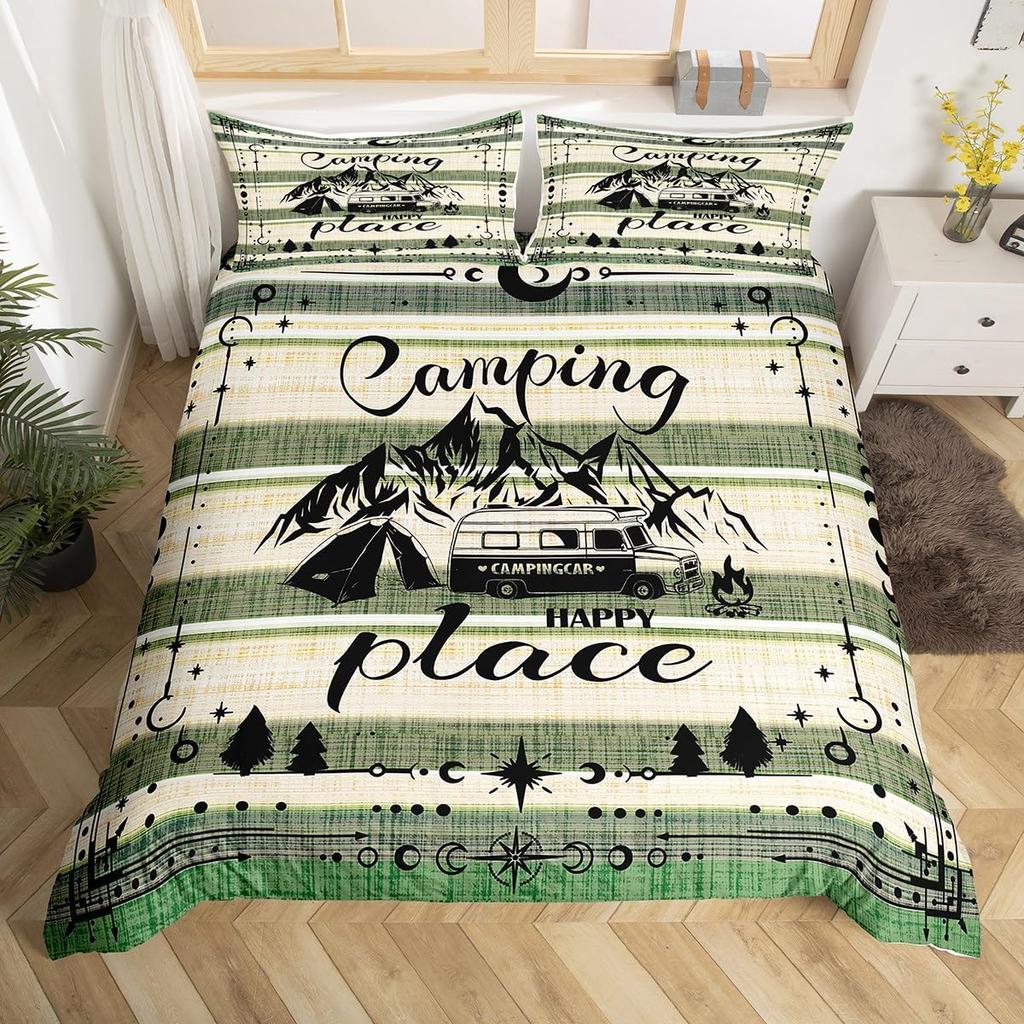 Hand Painted Mountain Decor Duvet Cover Set Queen King Size Happy Camping Kids Bedding For Boys Girls 3 Pcs With 2 Pillowcases