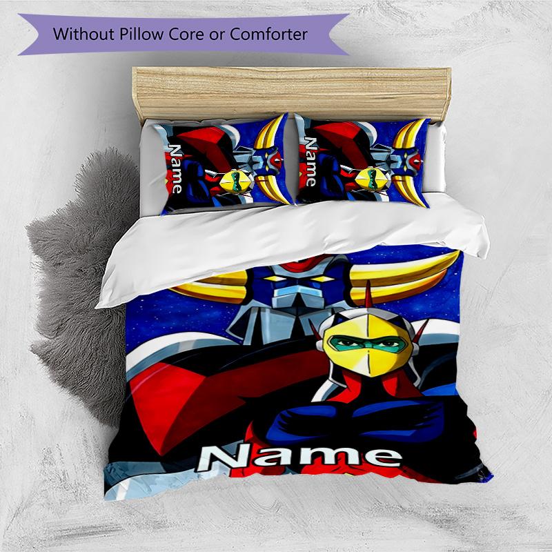 3pcs UFO Robot Grendizer1 Cover Set - Personalized Name, HD Printed Bedding with 1 Cover and 2 Pillowcases - Perfect for Home Decor, Easy Care