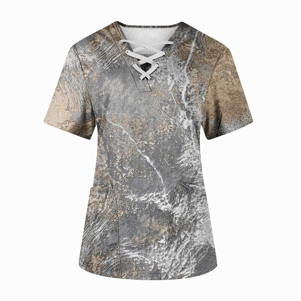 Плюс размерСкраб с принтом Рабочая форма Топы для женщин Крест V-образным вырезом Хэллоуин Принт с короткими рукавами Забавные футболки Спецодежда Футболка с карманами