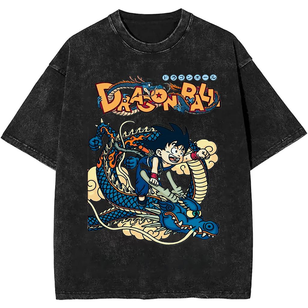 Goku Dragon Ball Z Anime Printed Tshirt Mens and Womens Washed Tshirt High Quality Vintage Cotton Tshirt Harajuku Tops