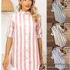 Женская полосатая повседневная рубашка большого размера с длинным рукавом и закатывающимися рукавами