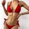 Женский купальник-бикини с лямкой на шее, бандажный отдельный пляжный комплект бикини, купальник с низкой талией