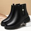 Mom Cotton Shoes Thick Heel Women's Cotton Leather Shoes Soft Sole Middle Heel Short Boots Non-slip and Elderly Women's Shoes Cotton Boots