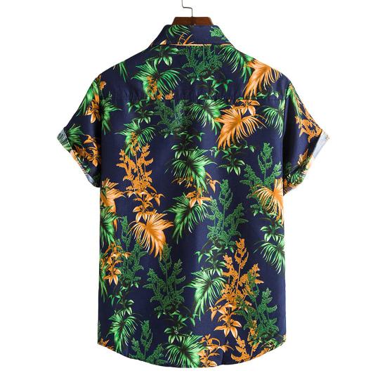 Turn-down Collar Short Sleeve Men Shirt Buttons Down Summer Coconut Tree Print Hawaiian Shirt for Travel
