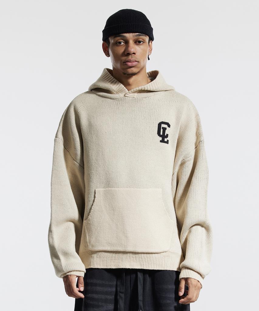 CREAM SODA LAB Cl Washed Graphic Jacquard Hoodie Knit Beige