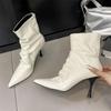 Модные Eilyken Новый Дизайн Плиссированные Женские Ботильоны с Острым Носком Осень Зима Тонкий Каблук Обувь Модные Ботильоны Zapatos De Mujer