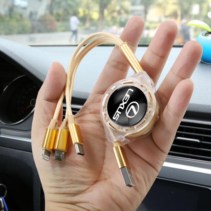 3 In 1 Micro USB Type C Charging Cable Multi Charger Wire Tire Valve Cap For Lexus ES LM GS IS NX RX LX IS250 IS430 RX300 ES300HNC0