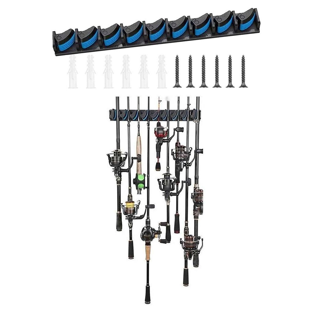 Wall Mounted Fishing Rod Holder Fishing Poles Vertical Support Rack Wall Mounted Storage Rack Holds 9 Fishing Rod