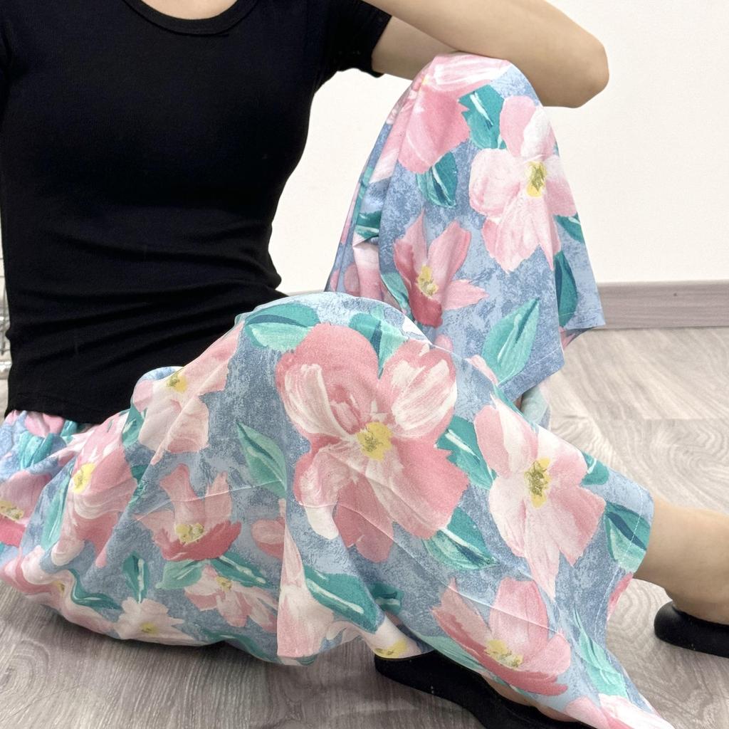 Женские пижамные брюки больших размеров из хлопка и вискозы, с мультяшным цветочным принтом, свободные девятиточечные пляжные брюки, для улицы