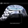Winner New Top Men's Watch Simple Fashion Men's Automatic Mechanical Strap Calendar Silver Stainless Steel Strap PU Strap