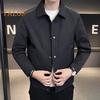 Мужская куртка с лацканами, длинным рукавом, застежкой на пуговицы, пальто с боковыми карманами, весна-осень, однотонная повседневная верхняя одежда