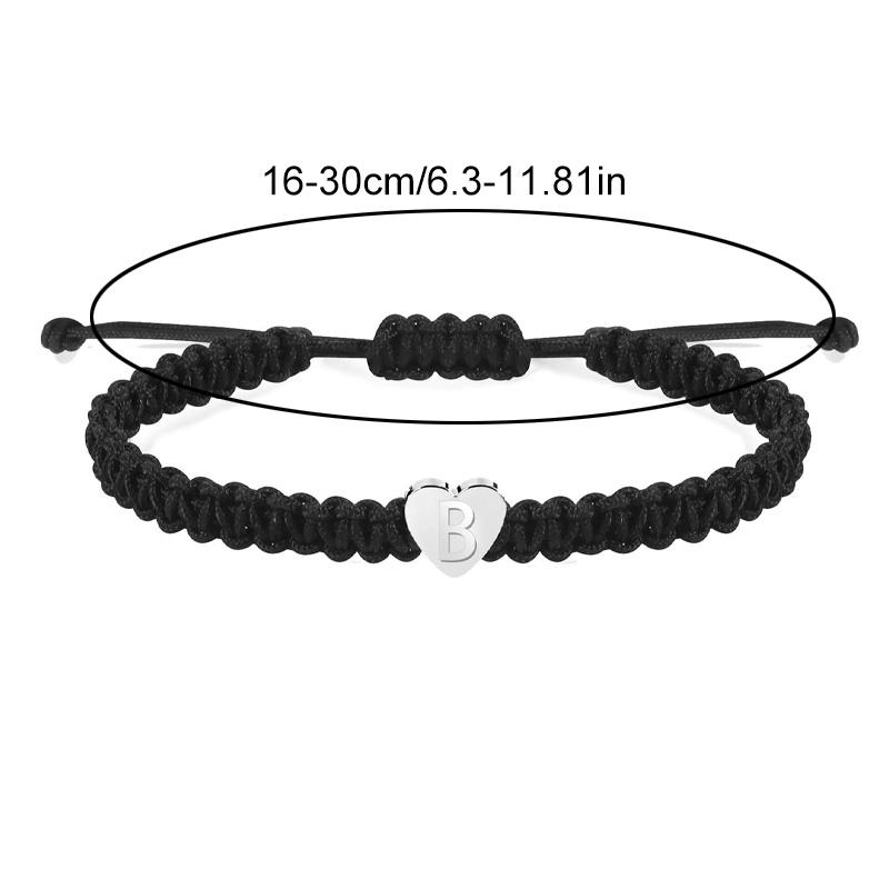 1PC Jewelry Wear-resistant 26 Letters Charm Braided Rope Unisex Bracelet Adjustable Heart Shape Couple Lover
